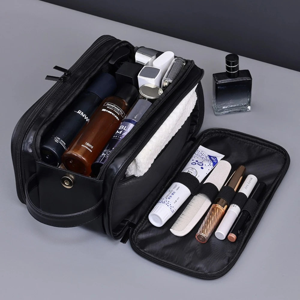 Multi-Pocket Waterproof PU Toiletry Bag – Hanging Travel Makeup & Cosmetic Organizer for Men & Women Essentials Wash Bag