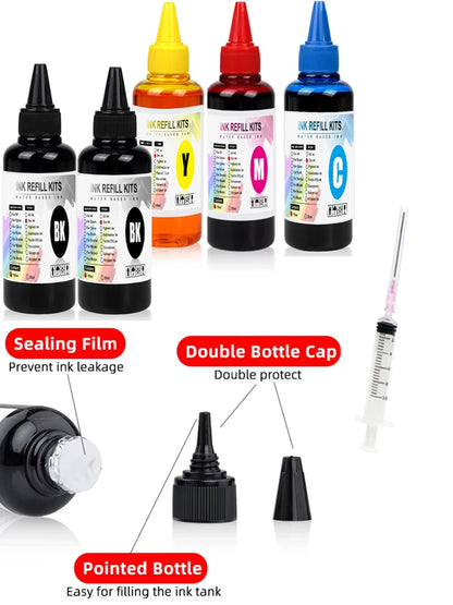 Universal Dye Ink Kit - 100ml BK/CMY Printer Ink for HP, Canon, Epson & Brother CISS Systems