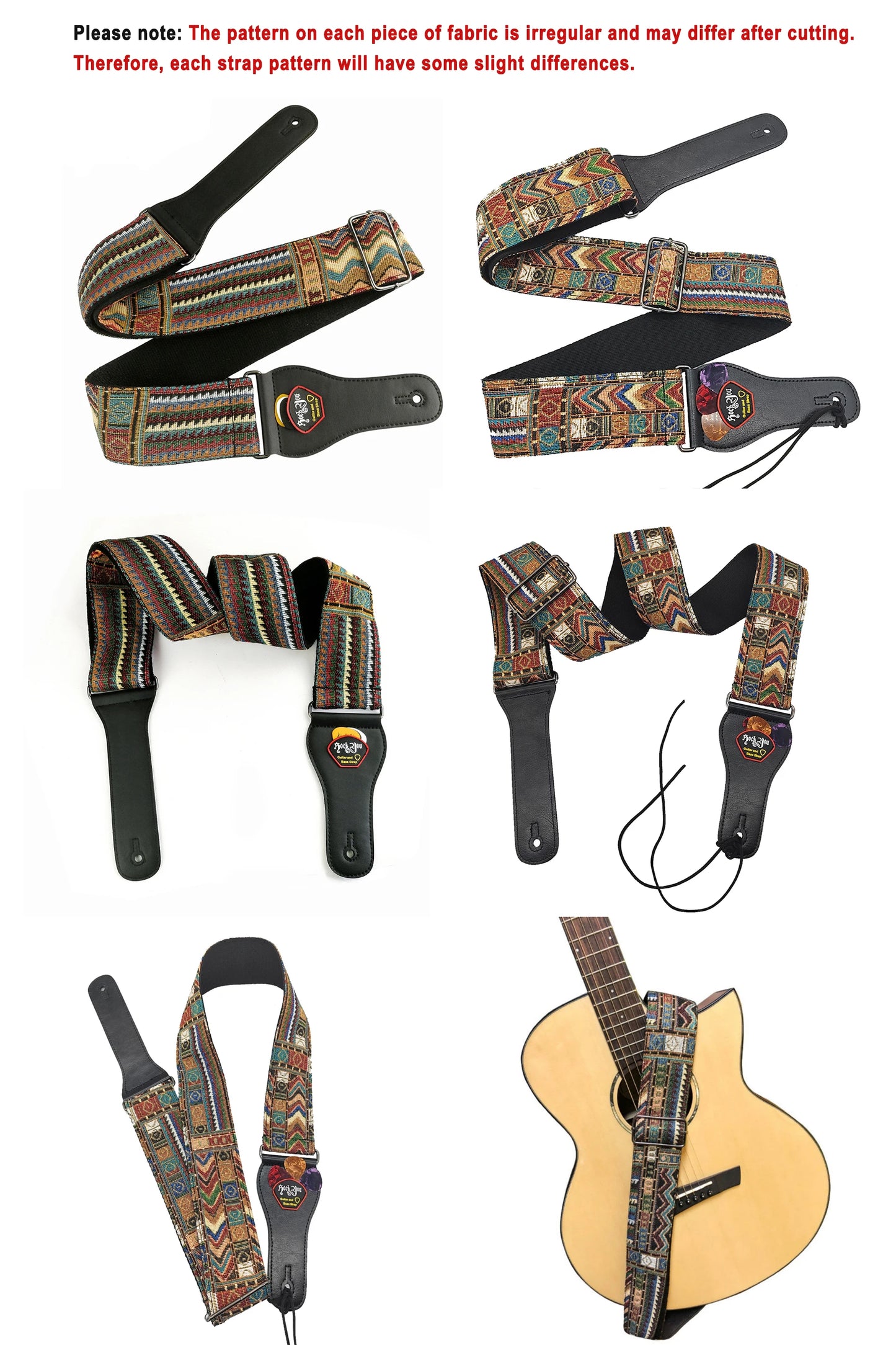 New High-Quality Cotton Guitar Strap – Adjustable Length, 6.2cm Wide for Acoustic & Electric Bass Guitars