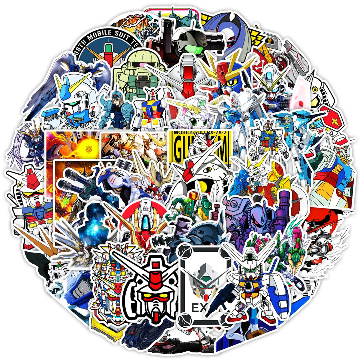 GUNDAM Anime Stickers - 10/50-Piece Cartoon Decal Pack for Laptops, Motorcycles, Skateboards, Suitcases and Gifts