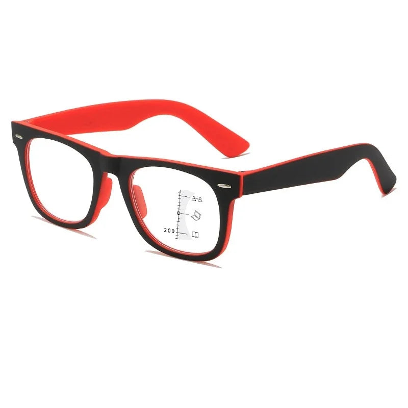 HD Progressive Multifocal Reading Glasses – Vintage Square Anti-Blue Light Eyewear for Men & Women