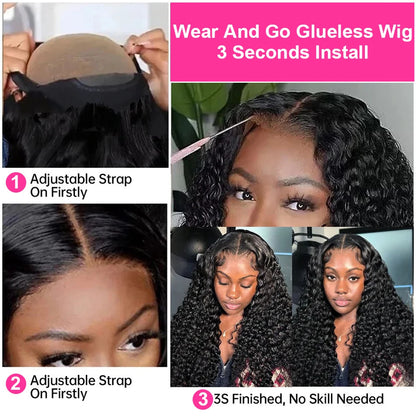 30-40 Inch Curly 13x4 Glueless Human Hair Wig – Brazilian Loose Deep Wave Black Wig, Ready-to-Wear Clearance Sale