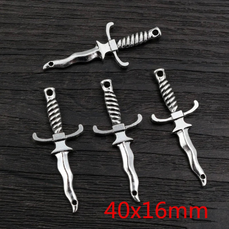 10pcs Antique Silver Sword Charms - DIY Jewelry Making Pendants Necklace Craft Accessories Findings