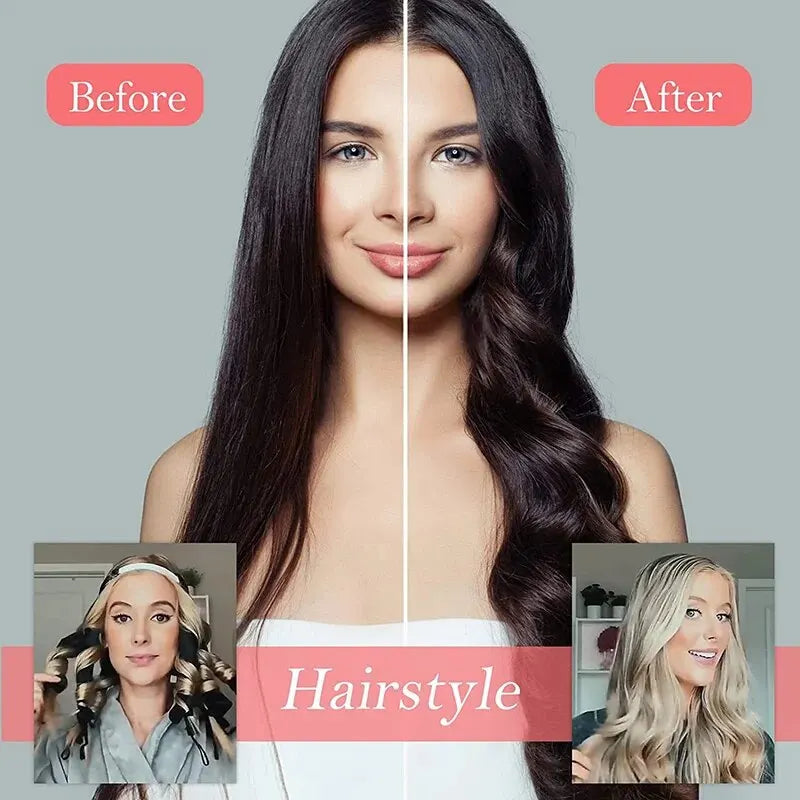 Lazy Hair Curler Headband - Heatless Curling Rod Rollers for Soft Wave Formers, Silk Ribbon Design for No Heat Curls While Sleeping