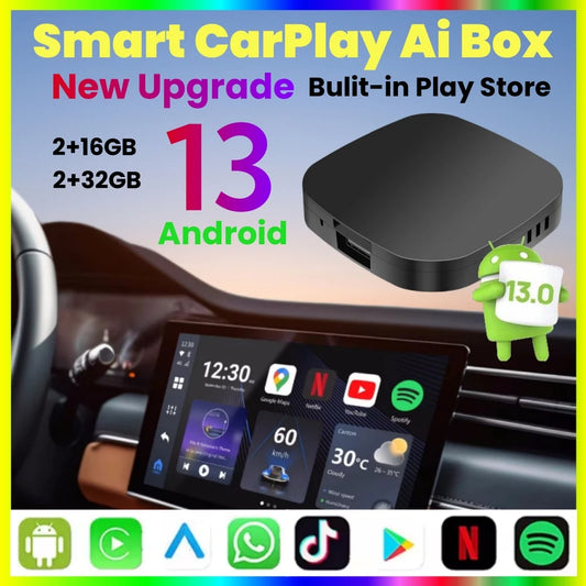 New Smart CarPlay AI Box Android 13 – Wireless Android Auto TV Box with WiFi, Built-in Play Store, Netflix and YouTube for OEM CarPlay Cars