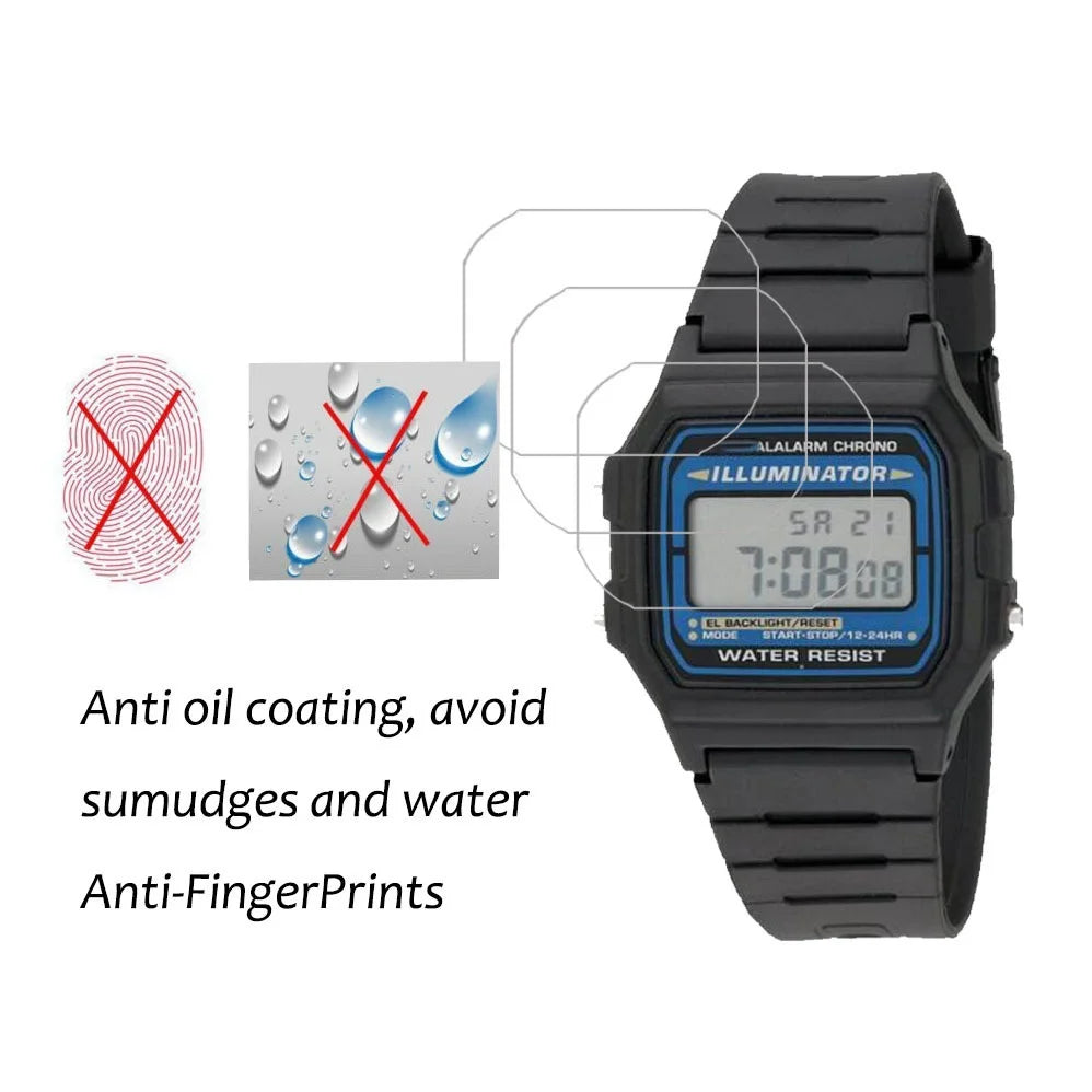 0.15mm HD Screen Protector for Casio Watches - 5H Anti-Fingerprint, Waterproof, Shock-Resistant Protective Film for F-105W and A168W