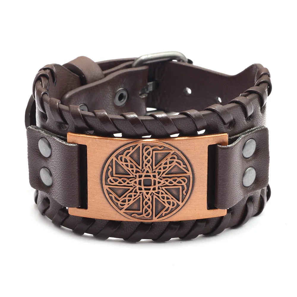 Trendy Viking Bracelet – Nordic Rune Compass & God Bird Charm Leather Woven Jewelry for Men, Fashion Accessory & Party Gift
