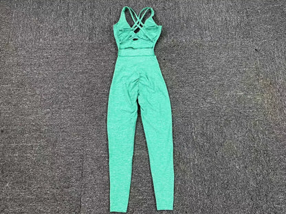 Women’s Black Sporty Jumpsuit – 2025 Workout Yoga Gym Set with Push-Up Fitness Overalls