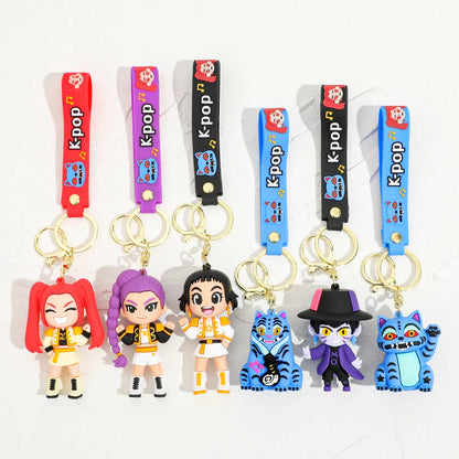 New KPOP Demon Hunters Keychain – Tiger PVC Figure, Cute Harajuku Style Key Ring for Kids & Fans
