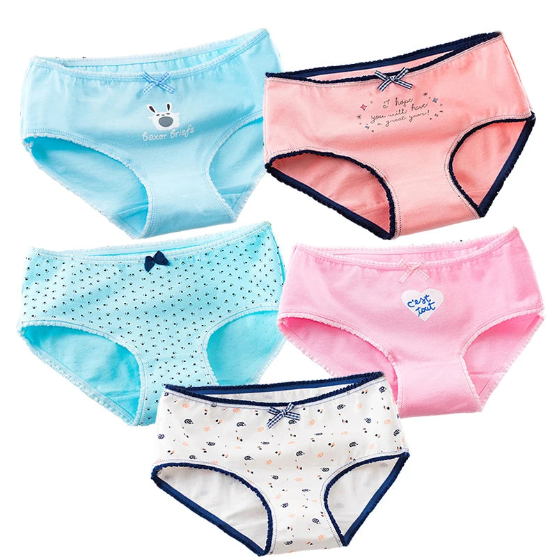 5 Pcs Women’s Cotton Panties Set - Plus Size Cartoon Print Briefs Soft Breathable Female Underwear Lingerie