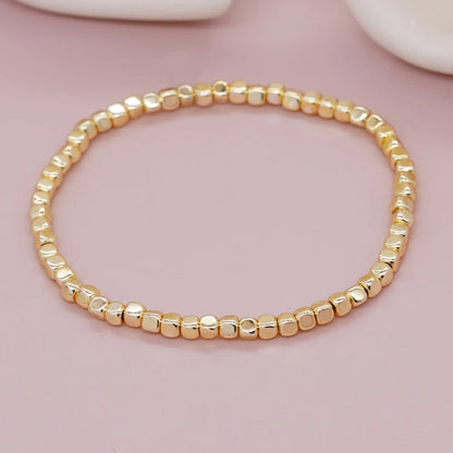 Go2boho Hematite Stone Beaded Bracelet – Handmade Gold Elastic Stretch Stackable Unisex Jewelry
