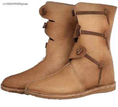 Medieval Viking PU Leather Boots - Retro Roman Style Round Toe Cosplay Knight Boots