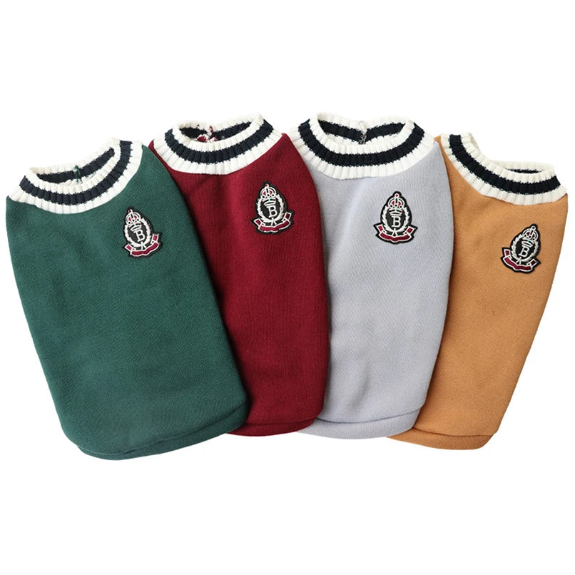 XS-5XL Pet College Style Sweater for Small and Large Dogs - Warm Vest Coat for French Bulldog, Yorkie, Chihuahua, and More