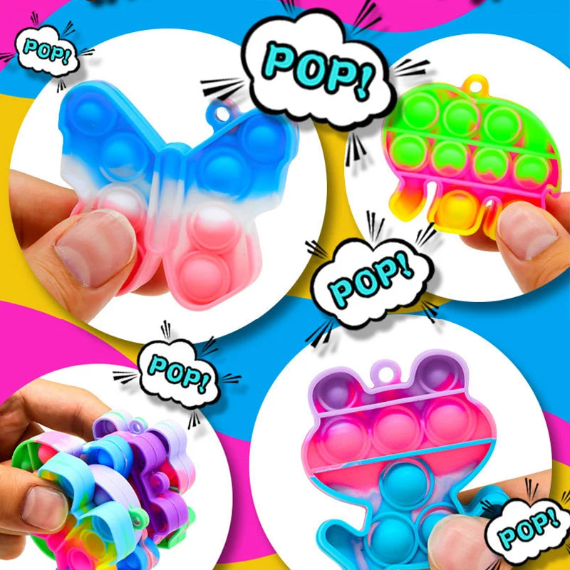 10/30/50PCS Rainbow Keychain Fidget Toys – Kawaii Cartoon Sensory Stress Relief Keychains for Kids & Adults Party Favors