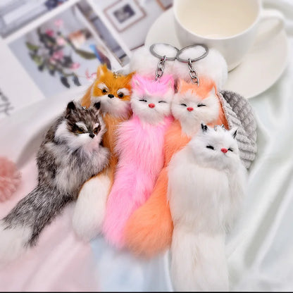 Fluffy Cartoon Fox Keychain – Cute Personalized Key Rings for Kids, Women, Car & Bag Accessories