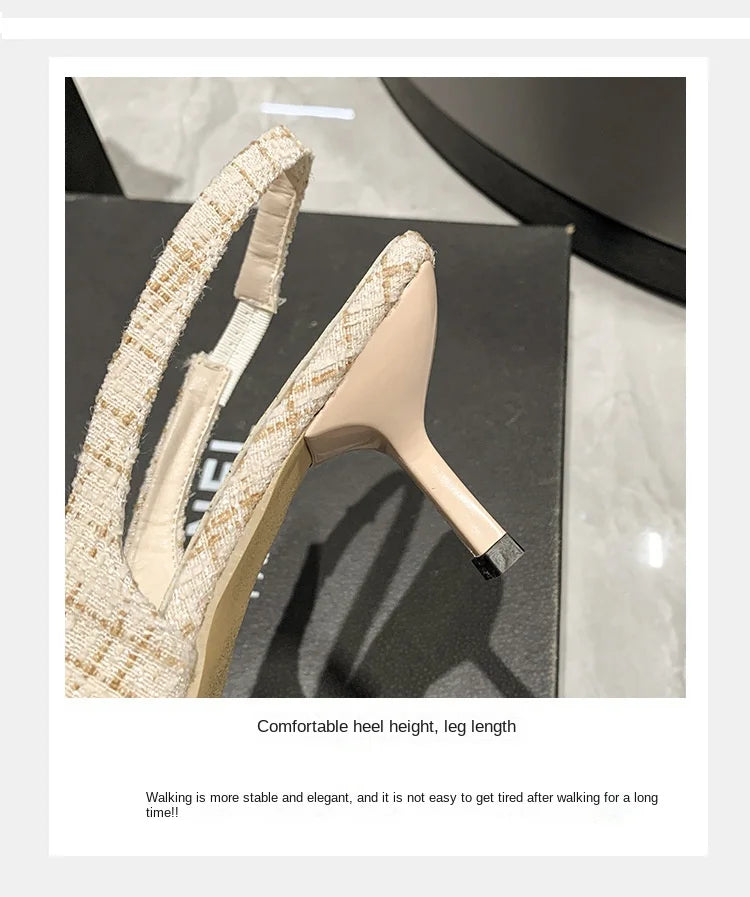 Sea Salt Blue Pointed High Heel Sandals – Women's Fashion Versatile Hollow Back Casual Shoes
