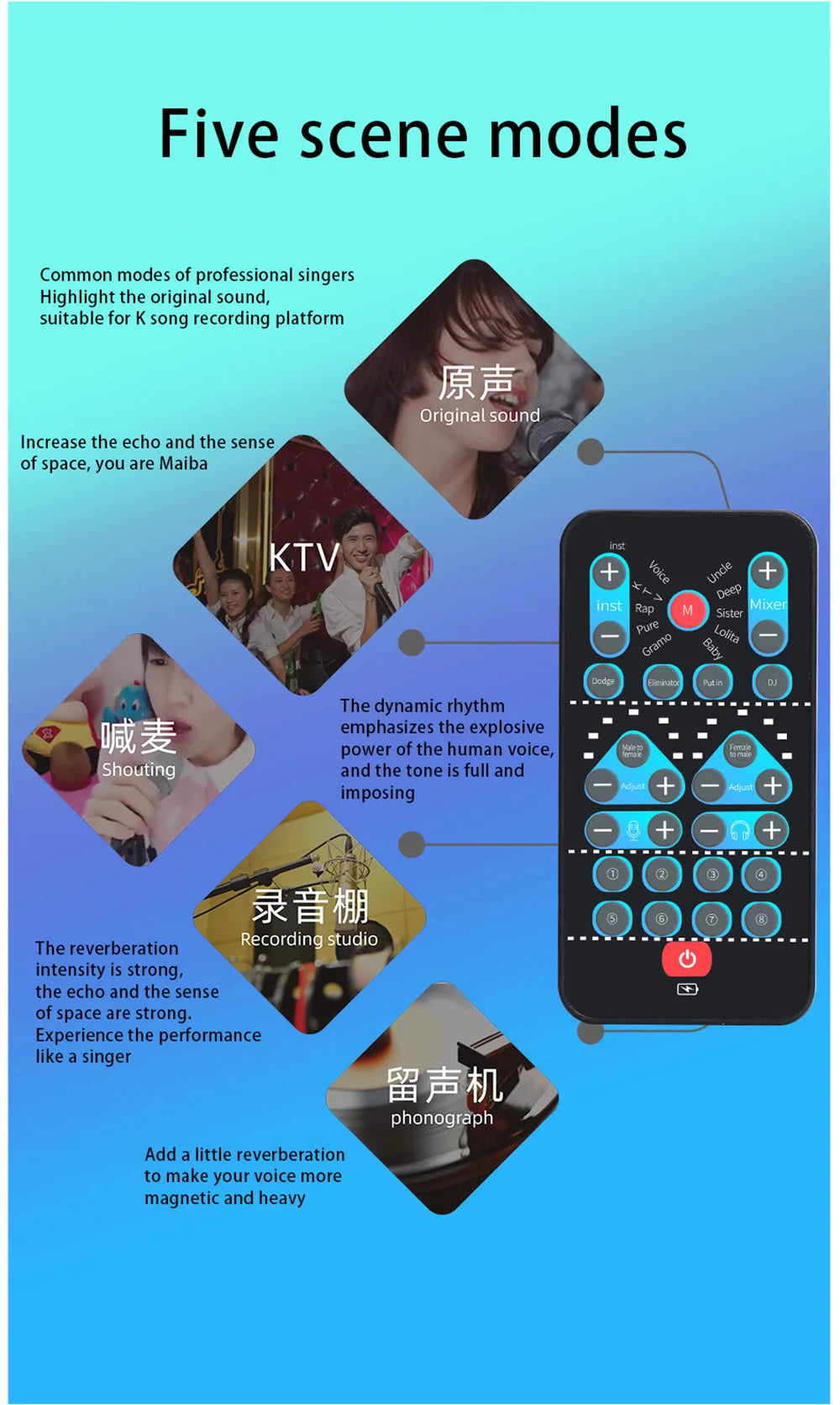 M10 Portable Voice Changer Device – Male to Female Switch, Karaoke & Live Sound Tuning Card