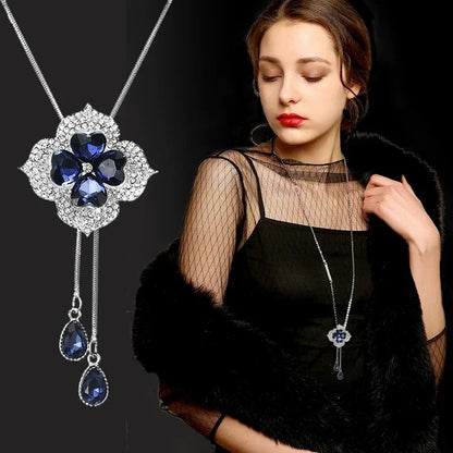 Opal Tulip Long Sweater Necklace – Elegant Floral Pendant Chain for Women Autumn Winter Fashion Accessories