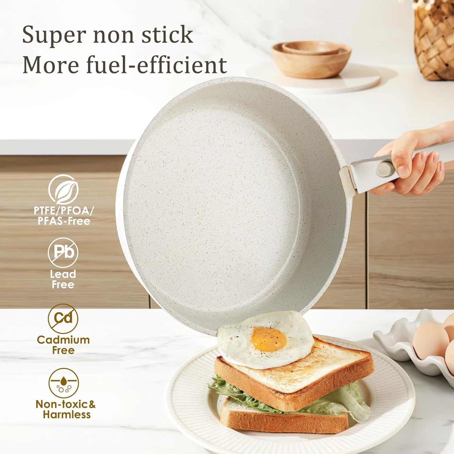 DONNOR Safe Nonstick Kitchen Cookware Set - Oven Safe Pots and Pans with Removable Handles