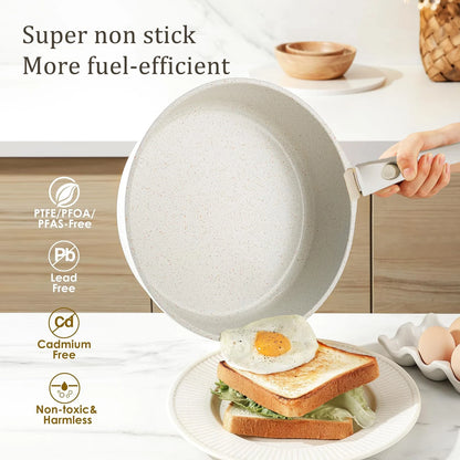 DONNOR Safe Nonstick Kitchen Cookware Set - Oven Safe Pots and Pans with Removable Handles