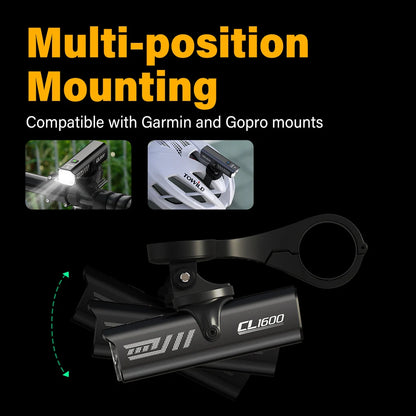TOWILD 1600LM Bicycle Front Light — 5000mAh IPX6 Aluminum MTB & Road Bike Headlight with Type-C Charging