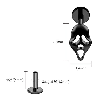 Right Grand ASTM F136 Titanium 16G Ghost Face Flat Back Earring – Halloween CZ Cartilage Stud for Helix, Labret & Nose Piercing Jewelry