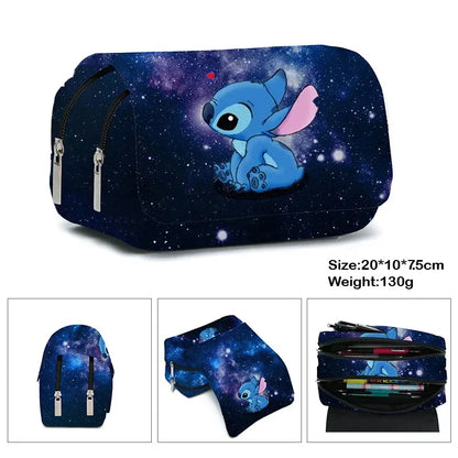 Anime Stitch Fully Printed Flap Pencil Case – Cartoon Stationery Bag for Primary & Secondary Students