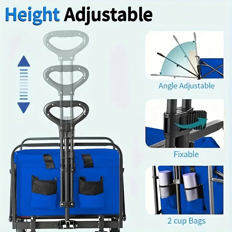 Foldable Heavy Duty Wagon Cart – Portable Utility Cart for Groceries, Sports, Gardening & Shopping, Includes Foldable Cat Storage