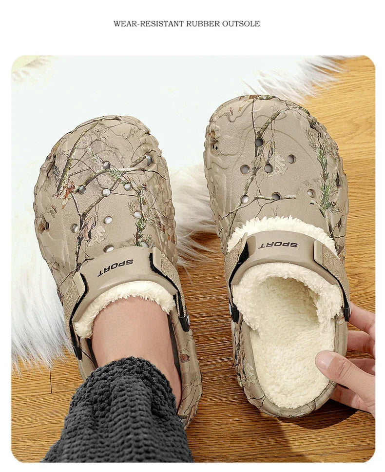 Winter Men’s Garden Clogs – Plush Fur Slippers & Fluffy Outdoor Slides for Couples