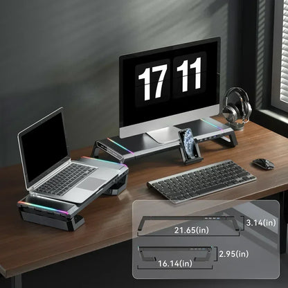 Hot Sell Aluminum PC Monitor Stand with 4 USB Ports & Keyboard Storage – Laptop Stand with USB 3.0 Fast Charging