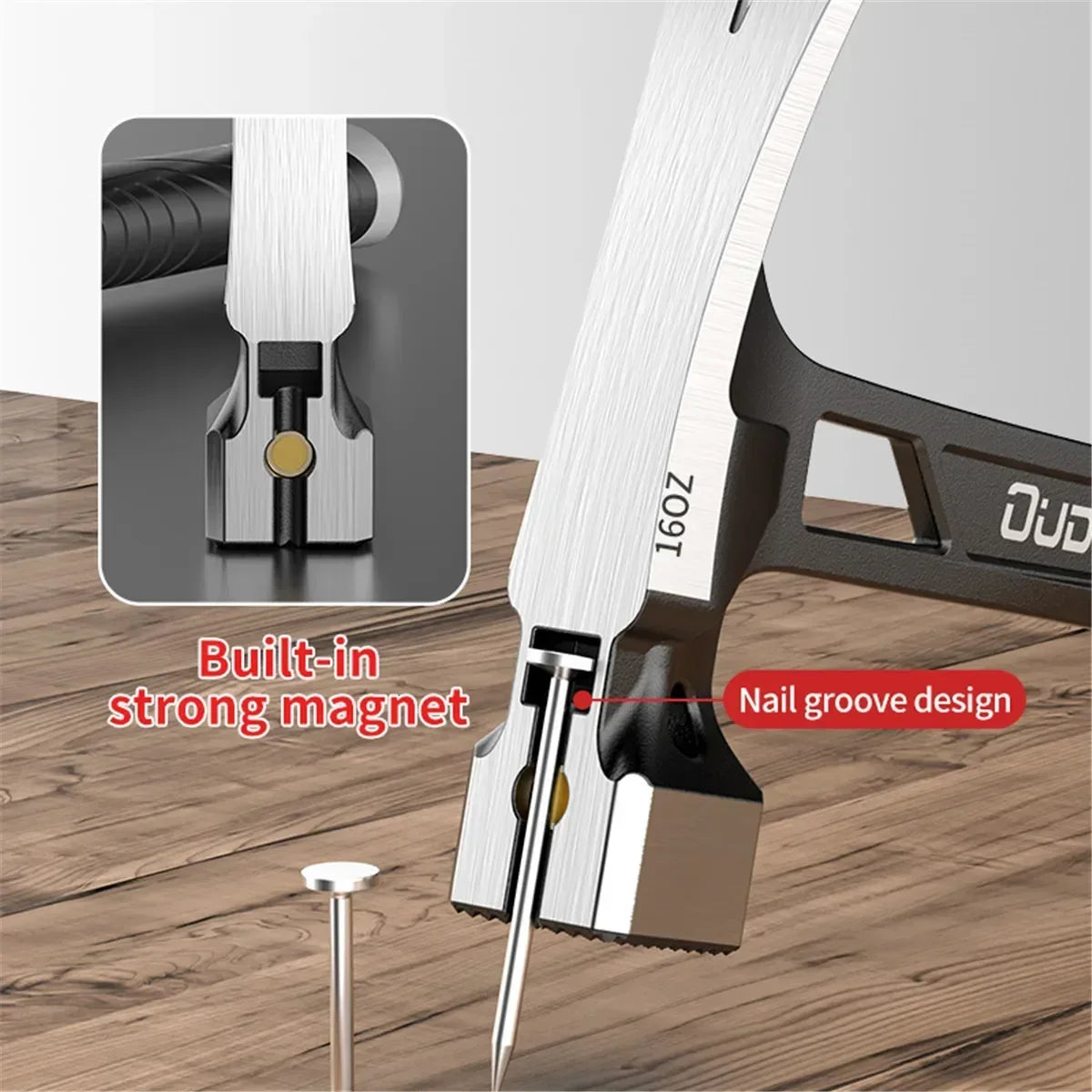 Magnetic Claw Hammer - Non-Slip Shockproof Steel Hand Tool for Woodworking and Nail Removal