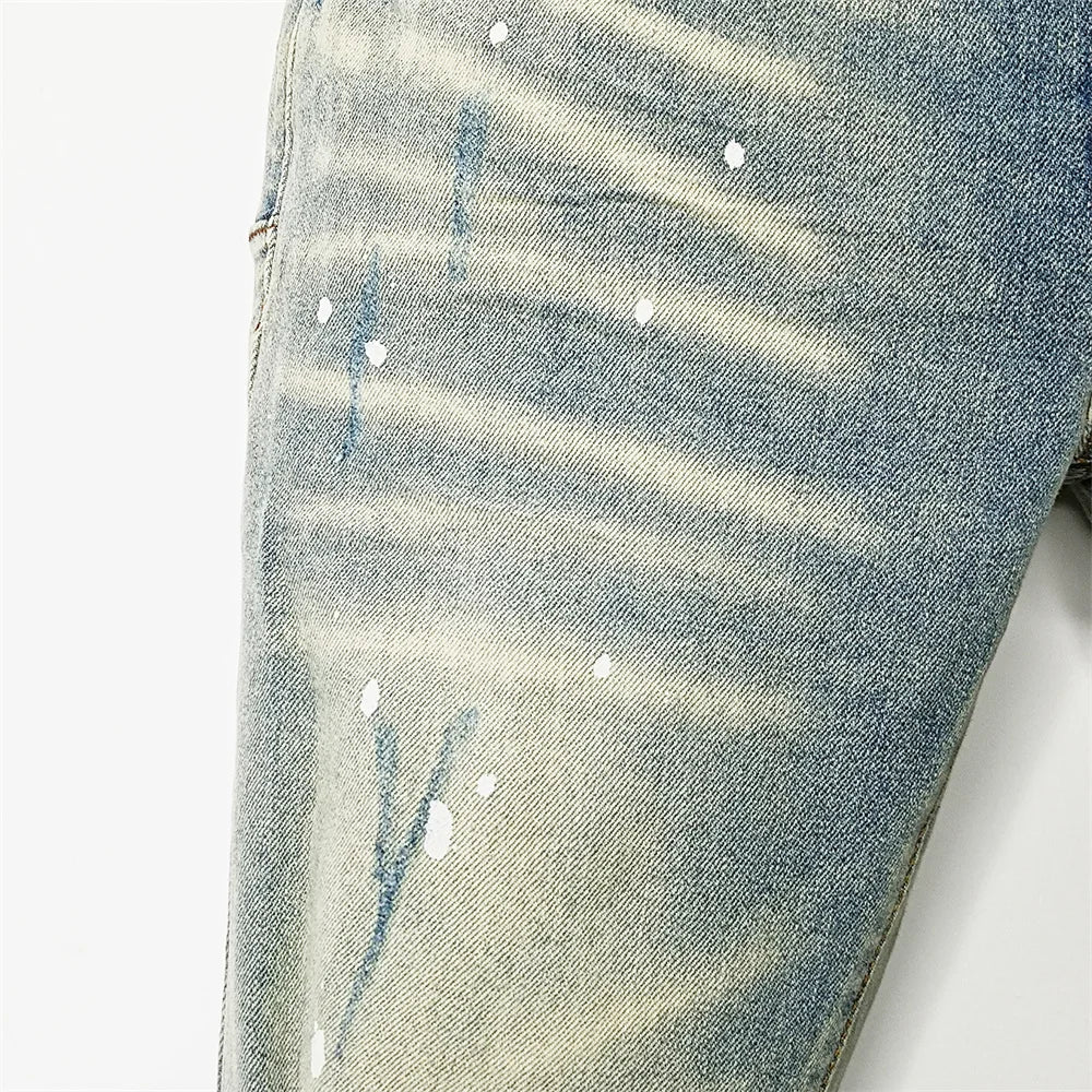 Men's Graffiti Washed Jeans - Retro Distressed Low Rise Skinny Denim Pants