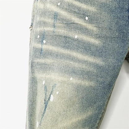 Men's Graffiti Washed Jeans - Retro Distressed Low Rise Skinny Denim Pants