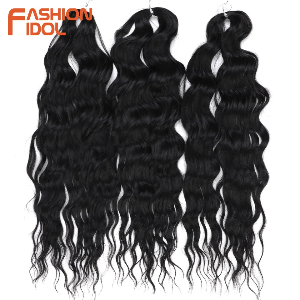 FASHION IDOL 24" Deep Wave Crochet Hair - 3-Piece Synthetic Water Wave Braiding Extensions, Ombre Rainbow Twist Hair