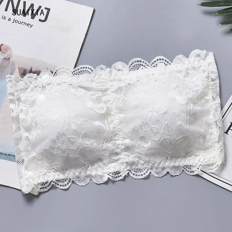 Sexy Women Lace Floral Tube Top Bralette Bra, Strapless Bustier Bandeau Crop Top with Back Closure, Elegant Lingerie Top