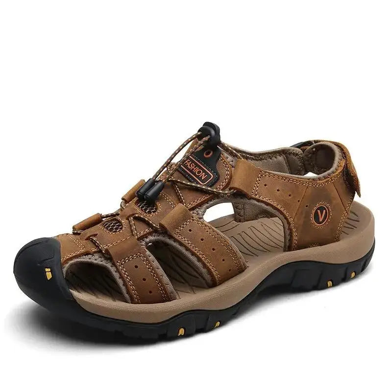 Men's Leather Summer Sandals - Breathable Casual Outdoor Beach Slippers & Wading Shoes