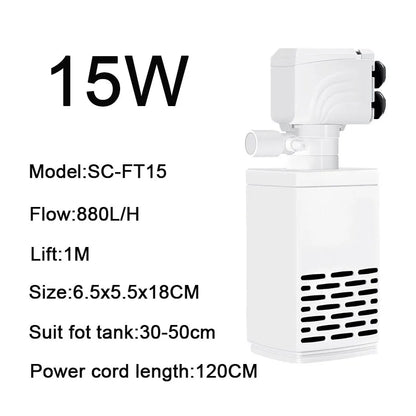 3 in 1 Aquarium Filter Pump – Silent Submersible Air Oxygen Aerator, Water Changer & Wave Maker, 220