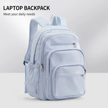 Light Blue Casual Nylon Backpack for Women – Multi-Pocket Durable School, College & Travel Bookbag with Spacious Design