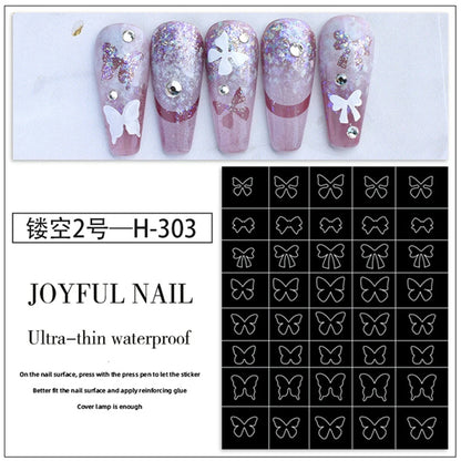 Hollow Nail Art Stickers – Spray-Painted Love & Butterfly French Pattern Decorative Decals for Nails