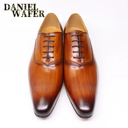 Luxury Men’s Genuine Leather Oxford Shoes - Handmade Pointed Toe Lace-Up Wedding & Formal Dress Shoes