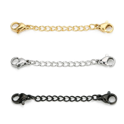 Louleur 5PCS Stainless Steel Necklace Extender Chains – Lobster Clasp Extension Tail Chains for DIY Bracelets & Jewelry