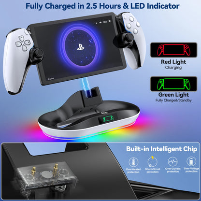 PlayStation Portal Charging Dock Station - Charger Stand with 9 Lights & Handheld Holder for PS Portal