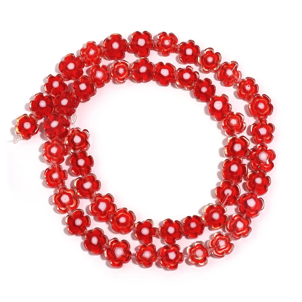 Colorful Lampwork Flower Beads - Thousand Flower Flat Plum Blossom Loose Beads for DIY Bracelet & Jewelry Crafts