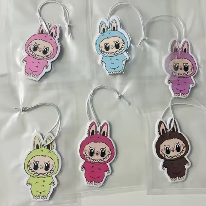 6/30/100pcs Labubu Cartoon Car Fragrance Film – Aromatherapy Incense Tablets & Rearview Mirror Pendants