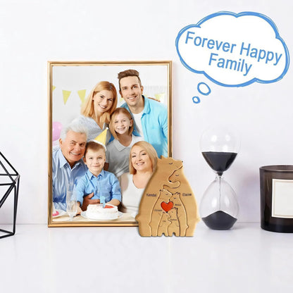 Personalized Wooden Bear Family Puzzle – Custom Name Home Decor, Thanksgiving & Christmas Gift for Mom & Baby