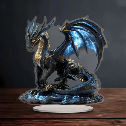 Black Dragon Lightning Acrylic Plaque - 2D Decorative Display Sign for Home, Office, Cafe & Studio