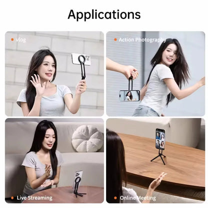 Metal Magnetic Phone Tripod – Carabiner & Desk Mount for iPhone 13–16, Dual-Sided Portable Holder
