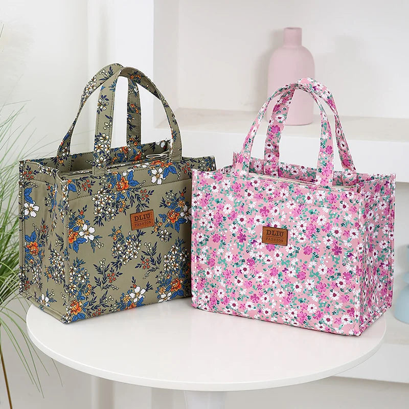 New Nylon Printing Handbag – Thickened Large Capacity Work and Portable Zipper Lunch Box Storage Bento Bag