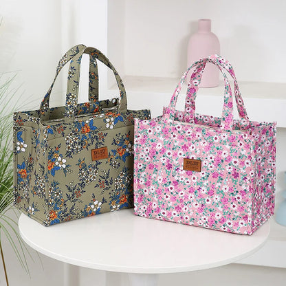 New Nylon Printing Handbag – Thickened Large Capacity Work and Portable Zipper Lunch Box Storage Bento Bag
