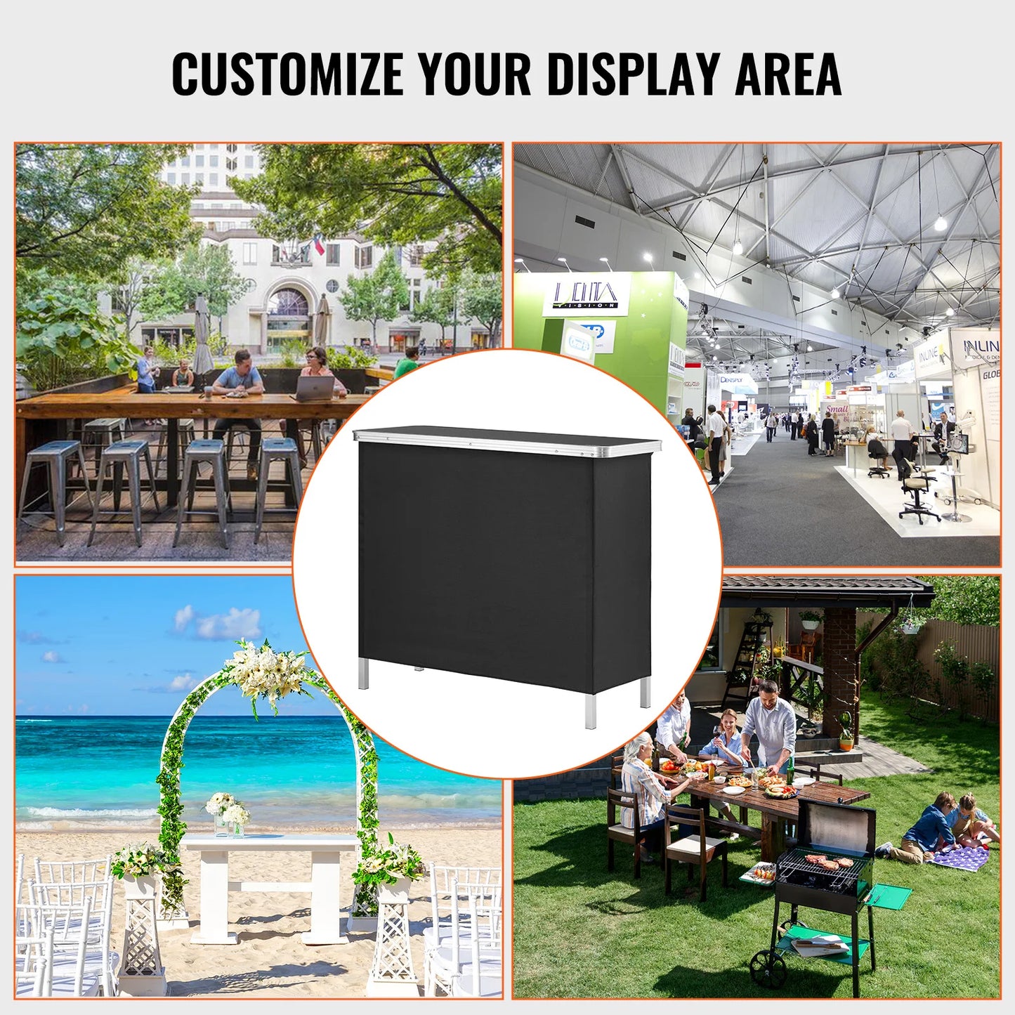 SucceBuy Folding Portable Bar Table – Tradeshow Podium with Carrying Case, Storage Shelf & Skirt for Party, Picnic & Exhibition